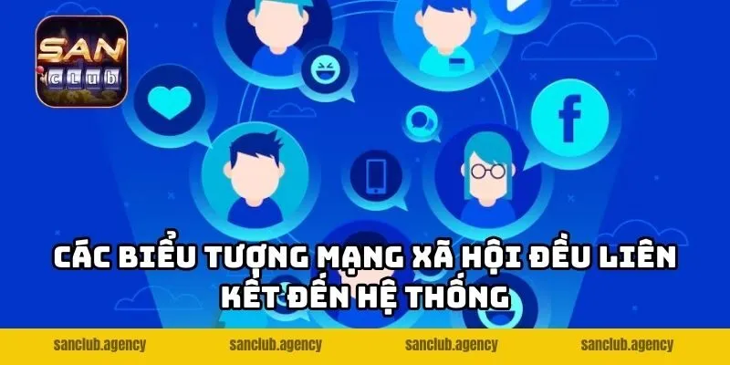 Các biểu tượng mạng xã hội đều liên kết đến hệ thống
