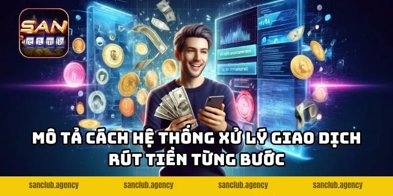 Mô tả cách hệ thống xử lý giao dịch rút tiền từng bước